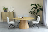 Oval Natural Wood Grain Dining Table and 4 Natural Linen Effect Dining Chairs - Pendle Village Furniture